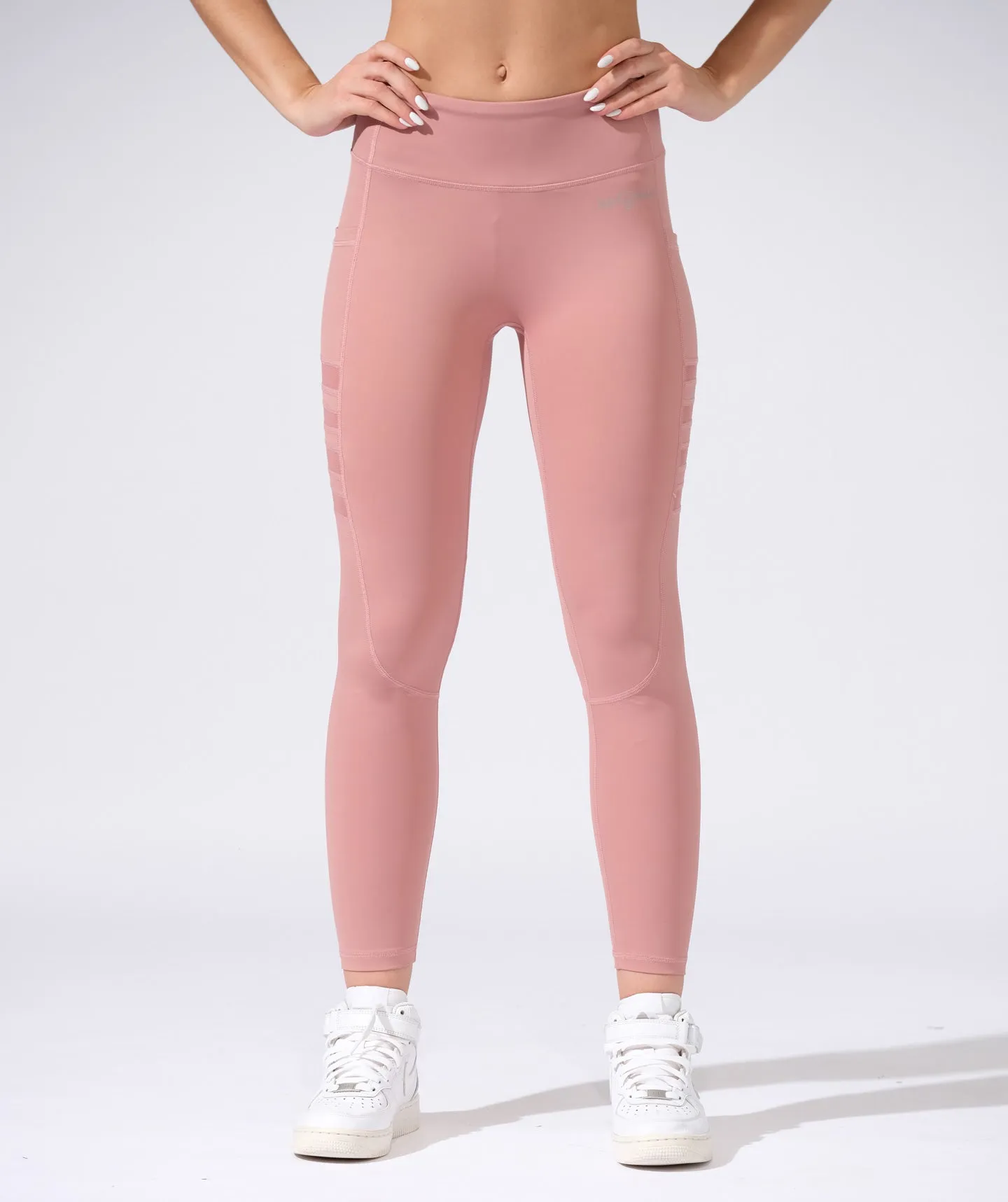 TechFit Leggings with Transparent Mesh and Side Pockets in Pink