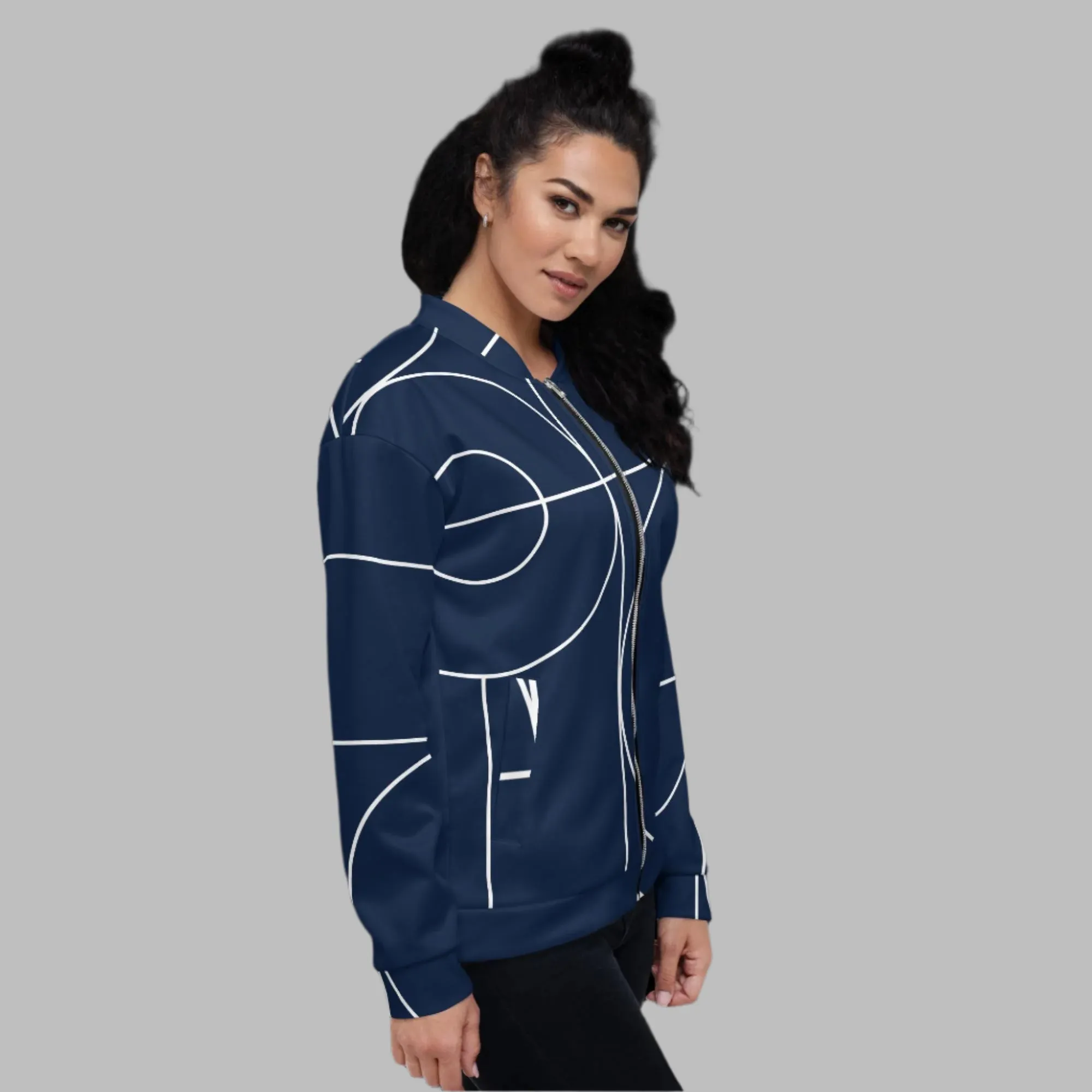 Trendy Unisex Bomber Jacket with Pockets and Silver Zipper