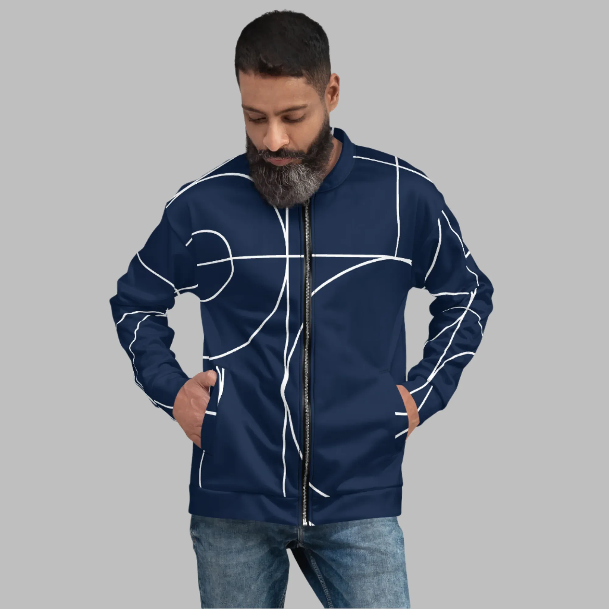 Trendy Unisex Bomber Jacket with Pockets and Silver Zipper