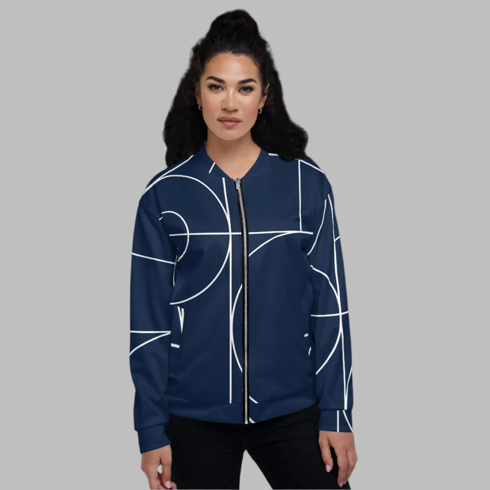 Trendy Unisex Bomber Jacket with Pockets and Silver Zipper