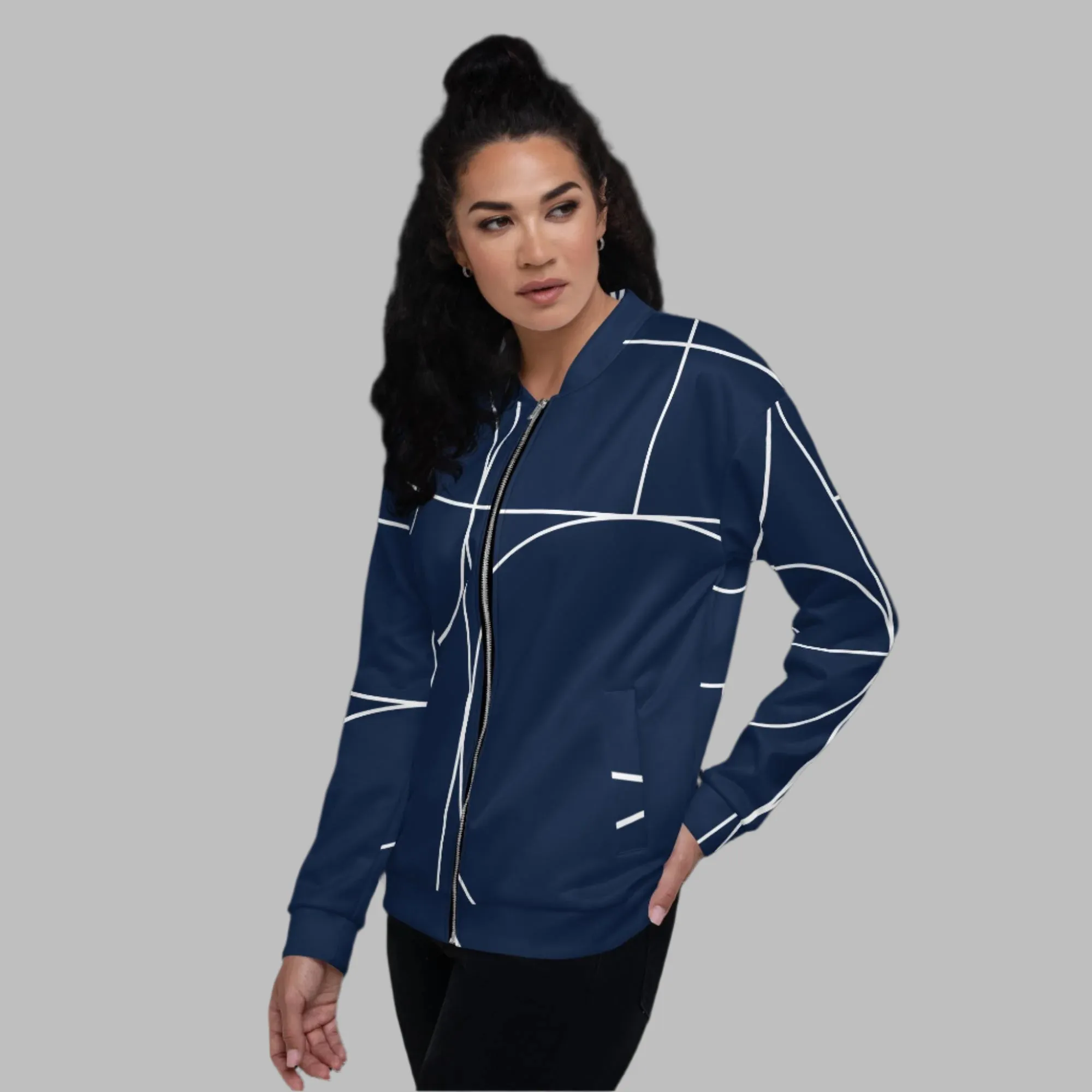 Trendy Unisex Bomber Jacket with Pockets and Silver Zipper