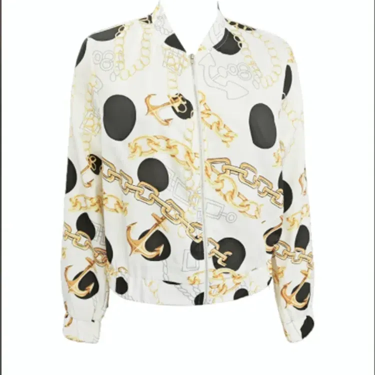 White Casual Printed Zipper Jacket Women's Elegant Light Coat