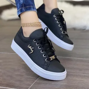 Women's Casual Leather Sneakers: Breathable, Cushioned, Lace-Up