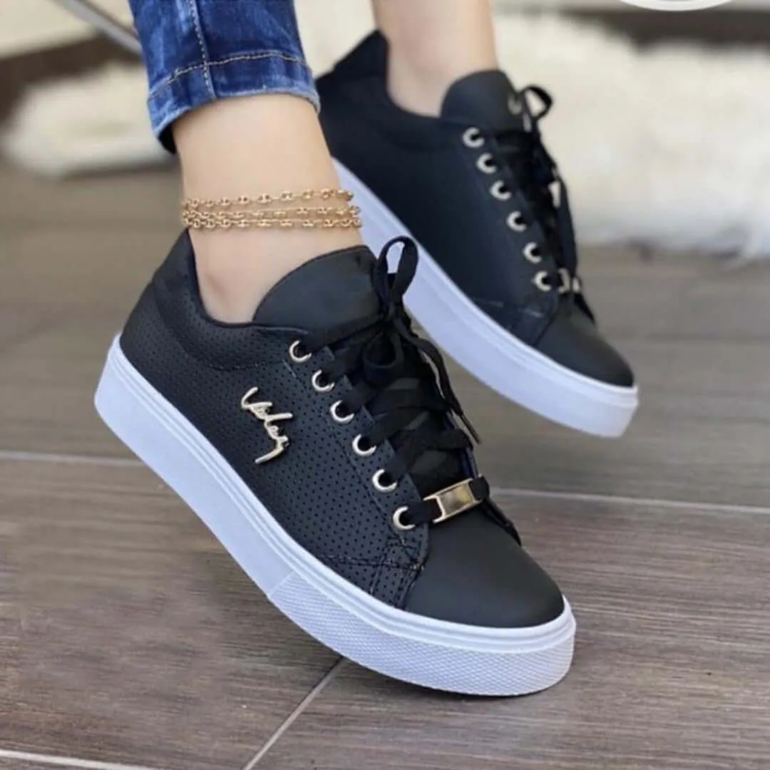 Women's Casual Leather Sneakers: Breathable, Cushioned, Lace-Up