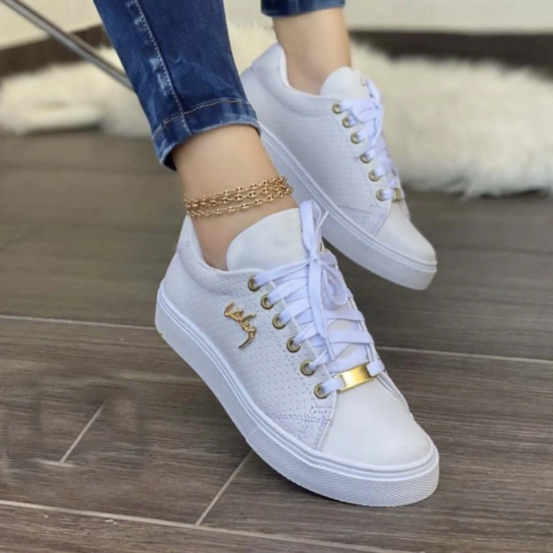 Women's Casual Leather Sneakers: Breathable, Cushioned, Lace-Up
