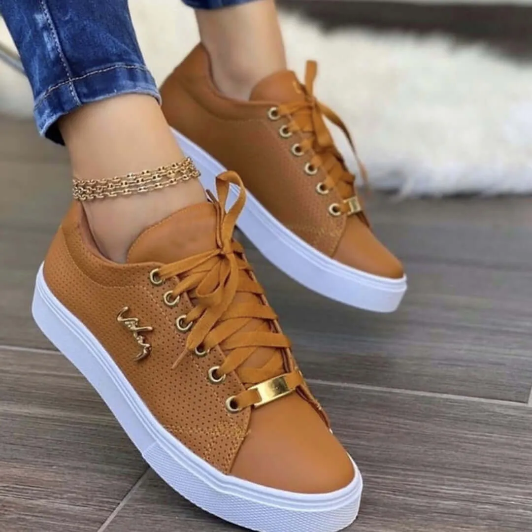 Women's Casual Leather Sneakers: Breathable, Cushioned, Lace-Up