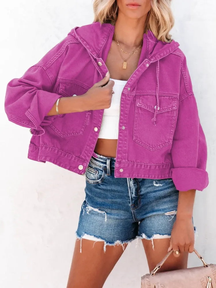 Women's Denim Jacket 2023 Autumn New Drawstring Hooded Loose Women's Coats Streetwear Tops Female Coat Winter Woman Clothing