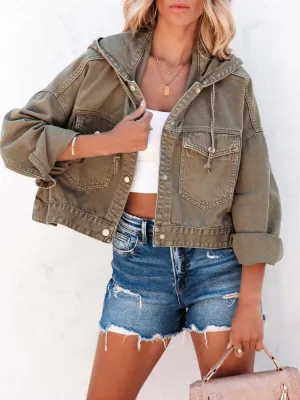 Women's Denim Jacket 2023 Autumn New Drawstring Hooded Loose Women's Coats Streetwear Tops Female Coat Winter Woman Clothing