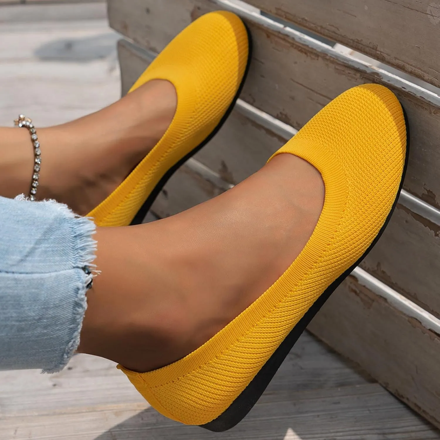 Women's Flat Shoes Flying Weave Round Toe Shallow Mouth Retro Colorblocking One Foot Stirrup Casual Work Single Shoes