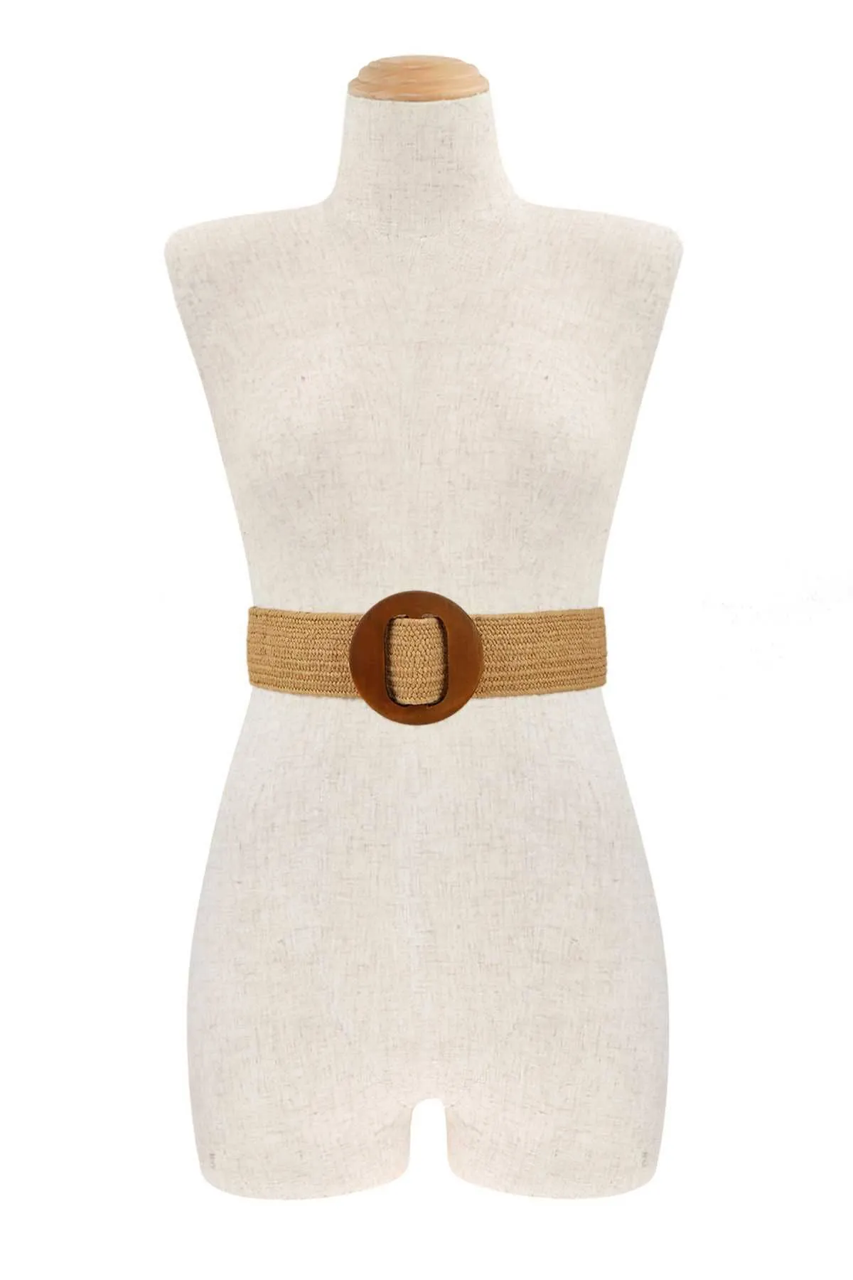 Wood Buckle Elastic Straw Belt